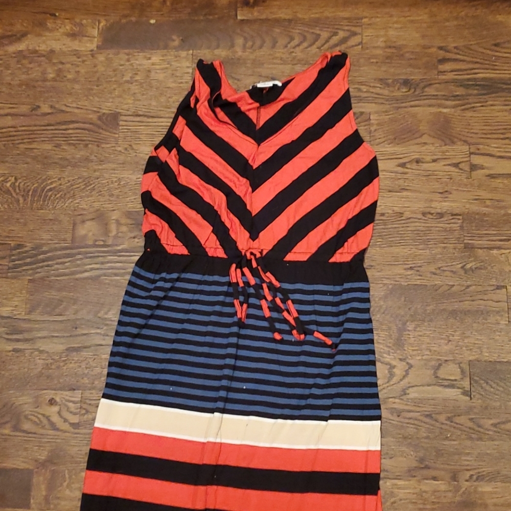 Liz Claiborne long dress. Navy, tan, orangw